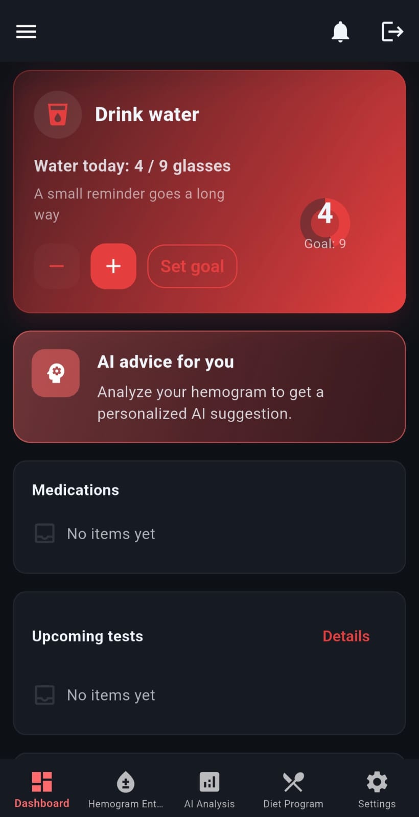 HemoAI dashboard screen