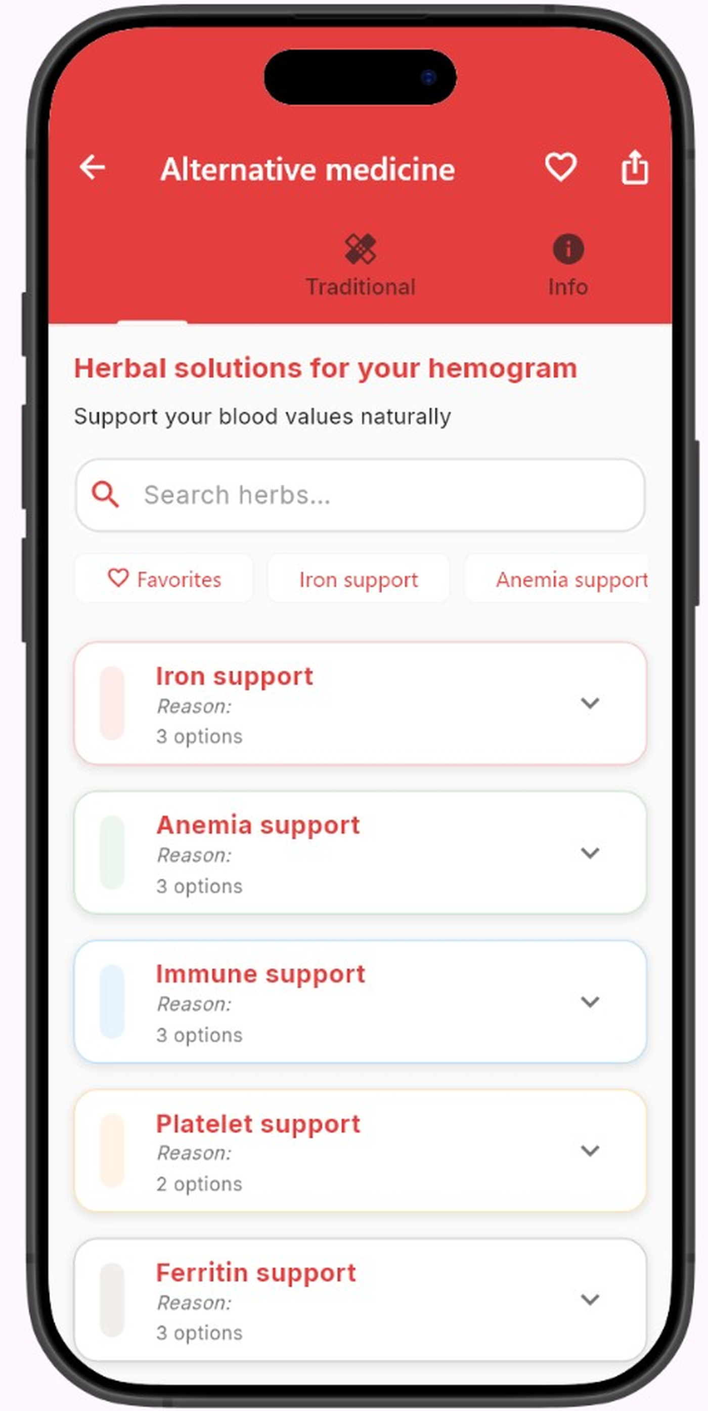 HemoAI herbal library screen