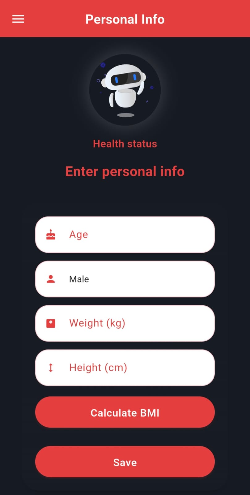 HemoAI personal info screen