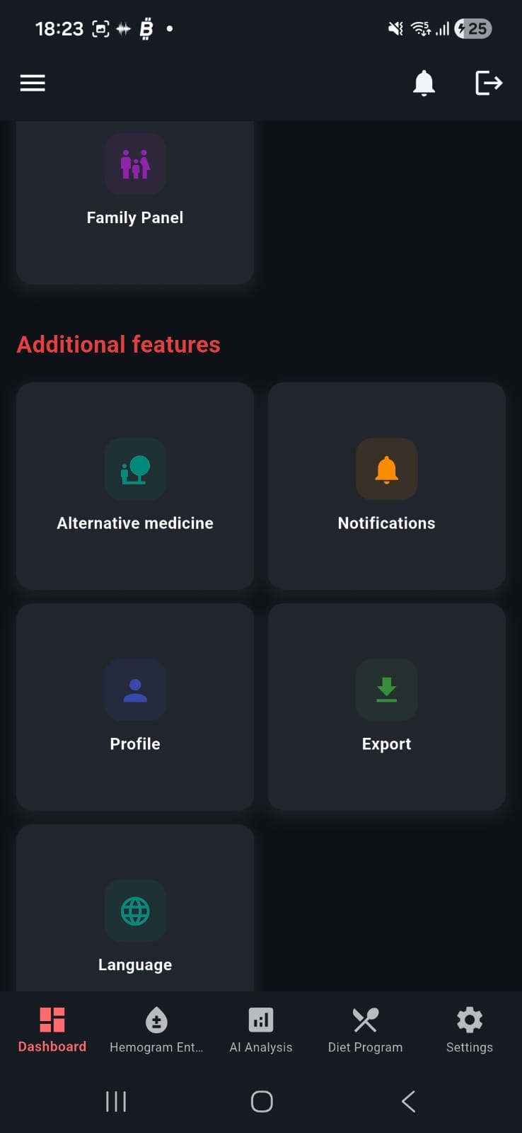 HemoAI features grid screen